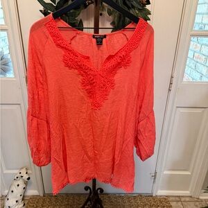Robert Louis Colorful Crochet Trim Lightweight Top Shirt 3X